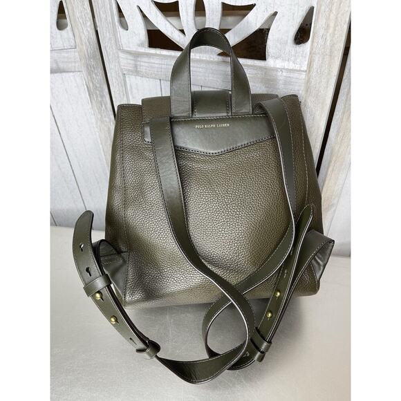 Polo Ralph Lauren Lennox Olive Green Leather Buckle Backpack Cinch Bag - Picture 7 of 8